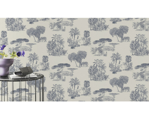 Tapete mit Dschungelmotiv mit Bäumen und Tieren