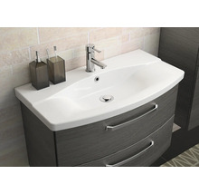 Meuble-lavabo avec deux tiroirs, lavabo, robinet, distributeur de savon et gobelet à brosse à dents