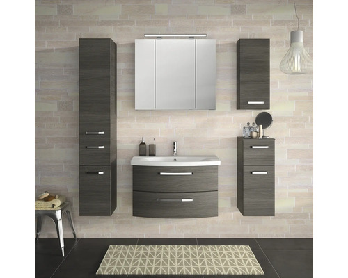 Ensemble de salle de bains moderne avec meuble-lavabo, armoire de toilette et armoires hautes