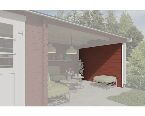 Terrasse avec revêtement en bois et mobilier de jardin