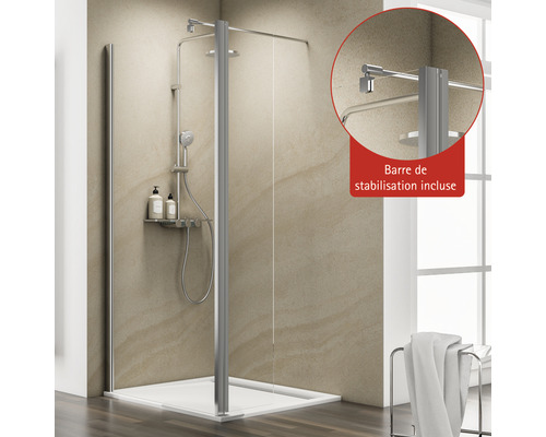 Duschkabine mit Stabilisationsstange in einem Badezimmer