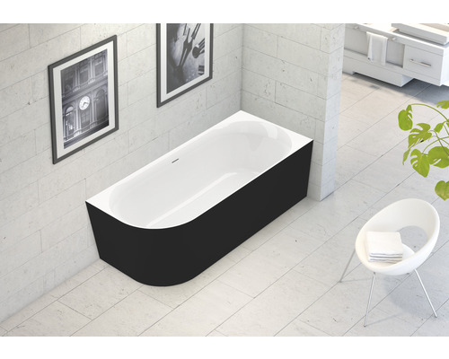 Baignoire gain de place semi-îlot OTTOFOND Afinar Corner 80 x 180 cm noir brillant lisse 703947