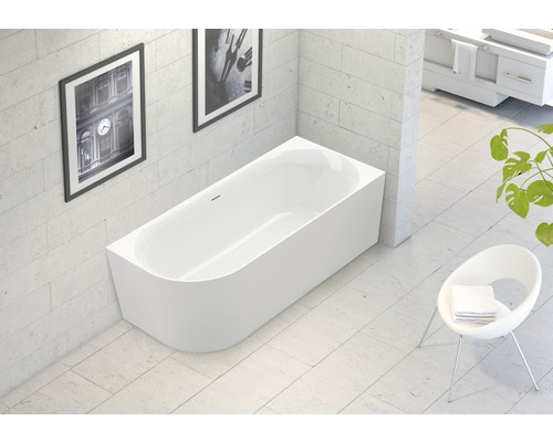 Baignoire gain de place semi-îlot OTTOFOND Afinar Corner 80 x 180 cm blanc brillant lisse 703945