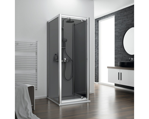Paroi latérale pour porte de douche avec profilé SCHULTE de 90 cm chrome décor verre gris réversible