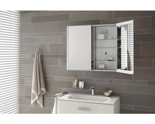 Salle de bain moderne avec meuble sous-lavabo et armoire de toilette