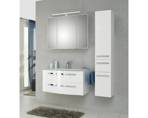 Modernes Badezimmerensemble mit Waschtisch, Spiegelschrank und Hochschrank