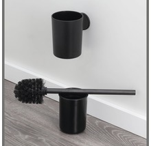 Schwarze Toilettenbürste mit Halterung und schwarzer Wandbecher