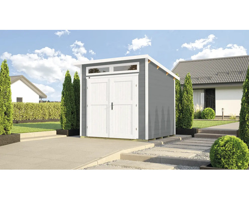 Abri de jardin weka 264 taille 1 avec imposte, plancher 287 x 282 cm gris clair Abri de jardin avec double porte et fenêtre dans le jardin