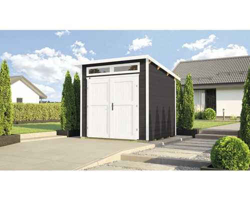 Abri de jardin weka 264 taille 1 avec imposte, plancher 287 x 282 cm anthracite Abri de jardin avec double porte et fenêtres dans le jardin