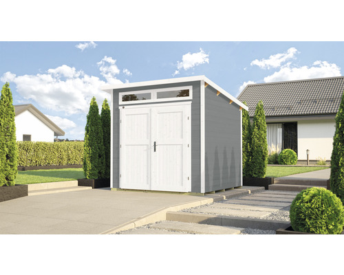 Abri de jardin weka 264 taille 2 avec imposte, plancher 287 x 330 cm gris clair Abri de jardin en bois avec double porte et fenêtres