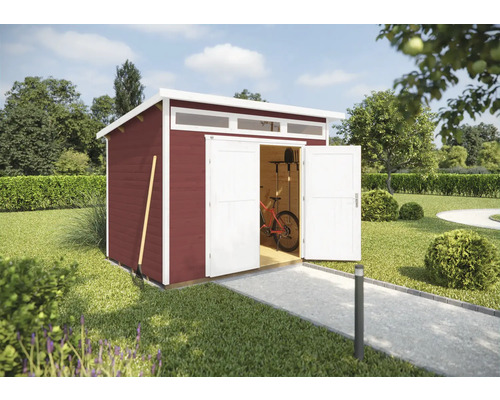 Abri de jardin weka 264 taille 3 avec imposte, plancher 354 x 282 cm rouge suédois