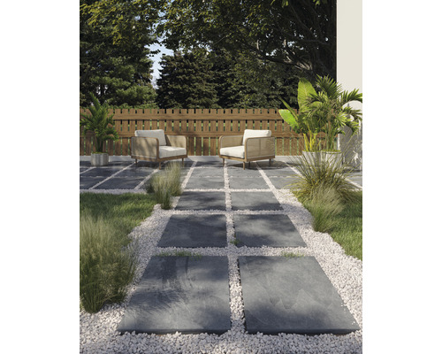 Dalle de terrasse en grès cérame fin FLAIRSTONE Valley Antracite bord rectifié 120x60x2 cm