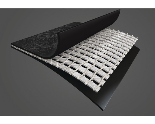 Detailaufnahme einer Drainagematte mit netzartiger Struktur zwischen zwei Schichten