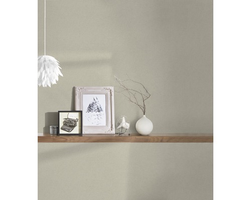 Décoration murale avec papier peint, étagères et objets décoratifs pour un intérieur élégant.