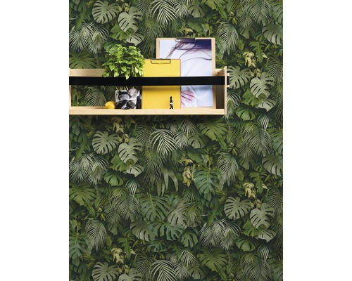 Papier peint photo avec motif jungle et étagère