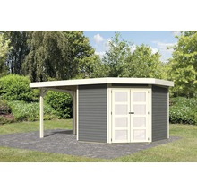 Gartenhaus Karibu Grünwald 5 inkl. Anbaudach 2,4 m und Rückwand 492,5 x 262 cm terragrau