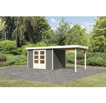 Gartenhaus Karibu Kodiak 5 inkl. Anbaudach 2,4 m 554 x 262 cm terragrau