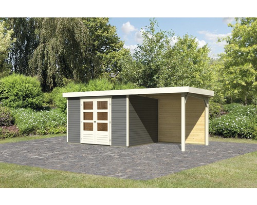 Gartenhaus Karibu Kodiak 5 inkl. Schleppdach 2.4 m und Rückwand 522x246 cm terragrau