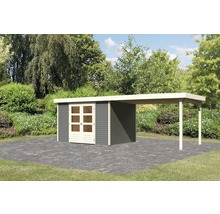 Gartenhaus Karibu Kodiak 5 inkl. Anbaudach 2,8 m 591,5 x 262 cm terragrau