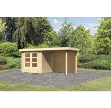 Abri de jardin en bois avec porte double et annexe dans le jardin