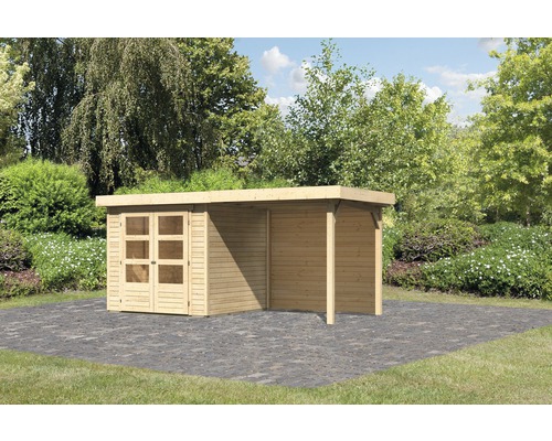 Abri de jardin Karibu Kodiak 2 avec toit en appentis de 2.4 m et paroi arrière 433x217 cm naturel