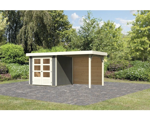 Gartenhaus Karibu Kodiak 2 mit Schleppdach 2.4 m und Rückwand 433x217 cm terragrau