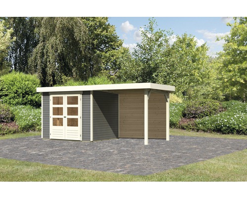 Gartenhaus Karibu Kodiak 3 inkl. Schleppdach 2.4 m und Rückwand 462x217 cm terragrau