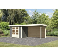 Abri de jardin en bois avec espace couvert dans le jardin