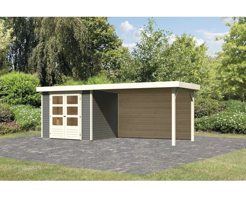 Gartenhaus Karibu Kodiak 3 inkl. Anbaudach 2,8 m, Rückwand 497 x 217 cm terragrau