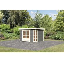 Abri de jardin en bois avec double porte et éléments de fenêtre dans le jardin