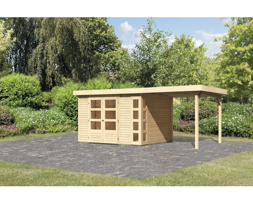 Abri de jardin Karibu Naomi 5 avec toit en appentis 2,4 m naturel