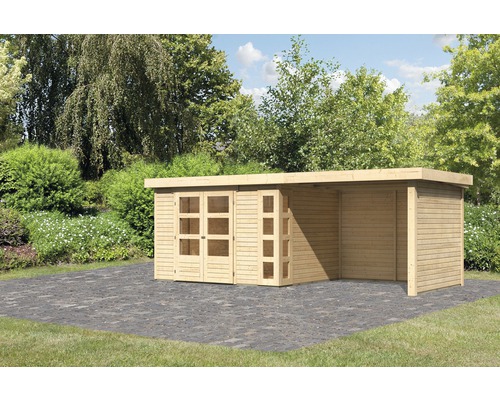 Gartenhaus Karibu Naomi 5 inkl. Anbaudach 2,8 m, Rück- und Seitenwand 591,5 x 262 cm natur Gartenhaus Karibu Naomi 5 inkl. Anbaudach 2,8 m, Rück- und Seitenwand 591,5 x 262 cm natur