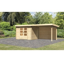 Abri de jardin Karibu Noorvik 3 avec extension de toit de 3 m, paroi arrière 614 x 273 cm naturel