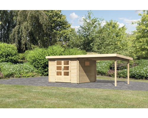 Gartenhaus Karibu Tossens 3 inkl. Anbaudach 3,3 m 616,5 x 333 cm natur