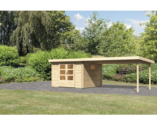 Gartenhaus Karibu Tossens 3 inkl. Anbaudach 4,4 m 716,5 x 333 cm natur