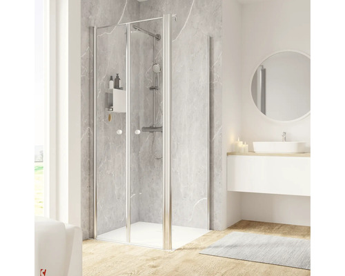 Porte de douche avec paroi latérale SCHULTE Garant 2.0 ExpressPlus 80 x 80 cm couleur du profilé chrome décor de vitre verre transparent avec verre antitache butée de porte à gauche butée de paroi latérale à droite