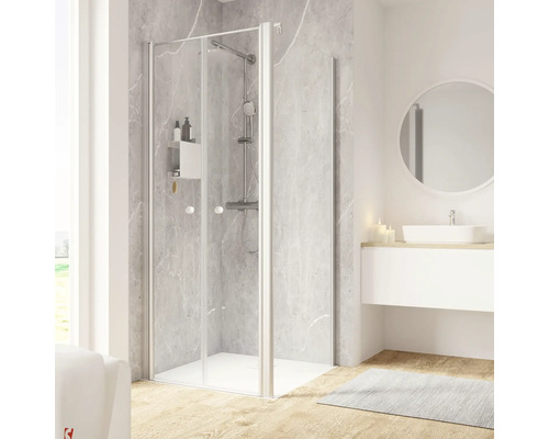 Porte de douche avec paroi latérale SCHULTE Garant 2.0 ExpressPlus 80 x 80 cm couleur du profilé aluminium décor de vitre verre transparent avec verre antitache butée de porte à gauche butée de paroi latérale à droite