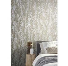 Schlafzimmer mit Tapete mit Gräser-Design