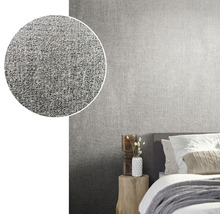 Scène d''habitation avec papier peint intissé gris aspect lin et vue détaillée