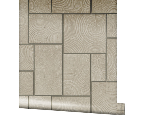Papier peint aspect bois avec motifs carrés