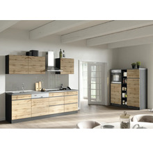Bloc cuisine complète Held Möbel PISA 390 cm façade chêne sauvage mate, corps graphite variante réversible