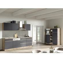 Bloc cuisine complète Held Möbel PISA 390 cm façade gris mate, corps chêne sauvage variante réversible