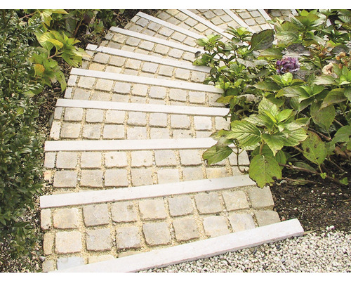 Escalier de jardin en pavés avec pelouse