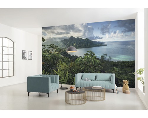 Salon avec papier peint photo d''un paysage tropical