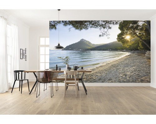 Pièce avec papier peint photo d''un paysage côtier avec plage