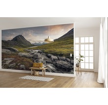 Salon avec papier peint photo d''un paysage de montagne