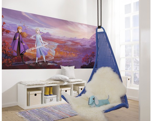 Chambre d''enfant avec fresque murale, étagère et fauteuil suspendu