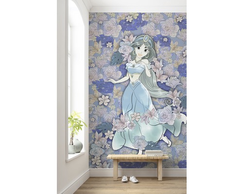 Chambre avec papier peint floral bleu et motif Jasmine