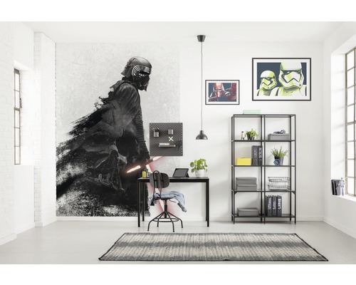 Bureau avec fresque murale Star Wars, bureau, chaise et étagère