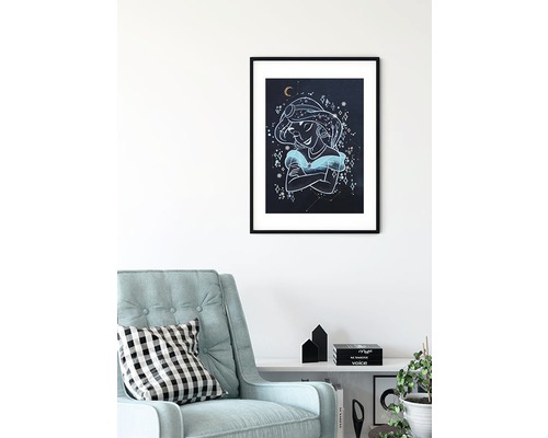 Affiche encadrée représentant une femme avec la lune et des étoiles